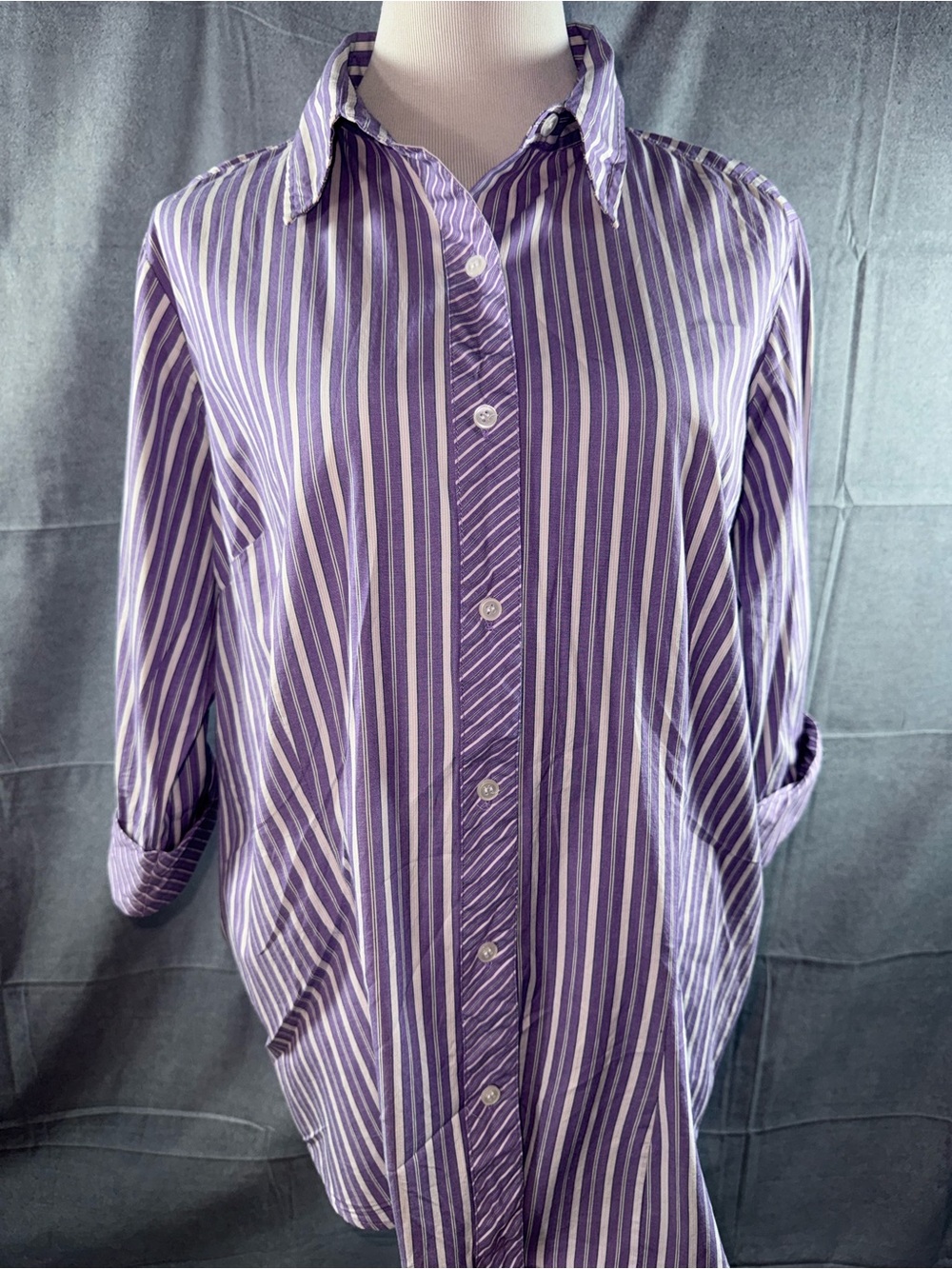 3005-Only Necessities Purple and White Striped Button-Down Shirt